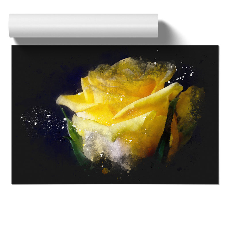 Yellow Rose Flower Paint Splash - Frameless Print, 21cm H x 30cm W x 0.1cm D