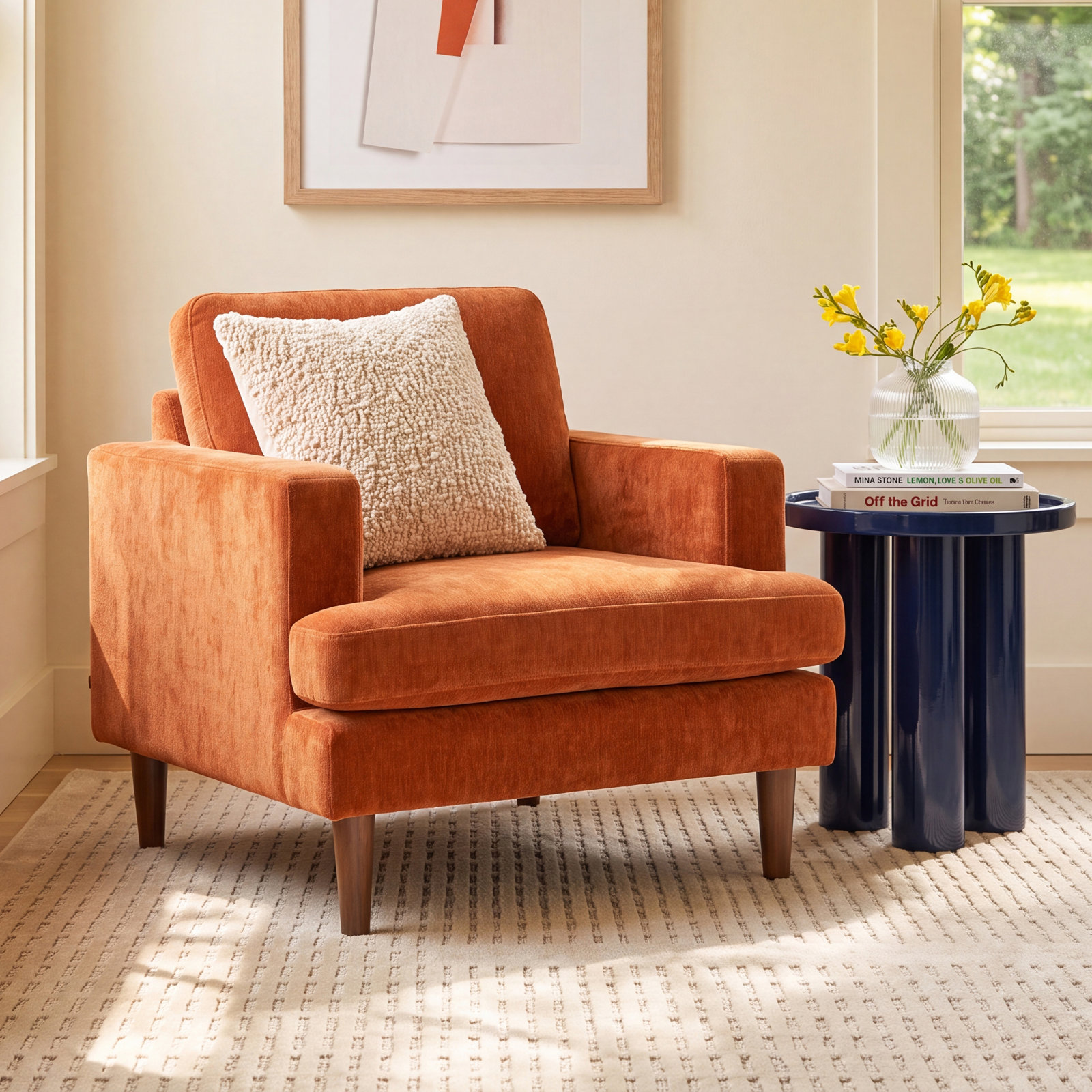 Laguna Oak Armchair, Rust Performance Chenille