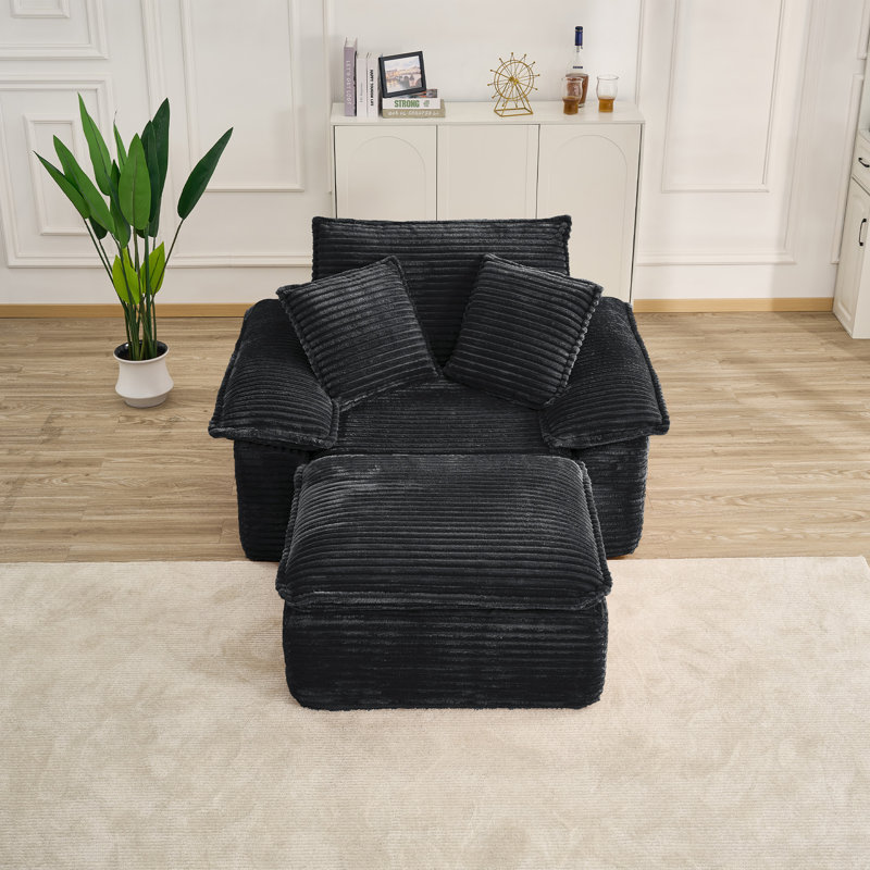 Fauteuil surdimensionné en velours côtelé de 47 po avec repose-pieds, Black