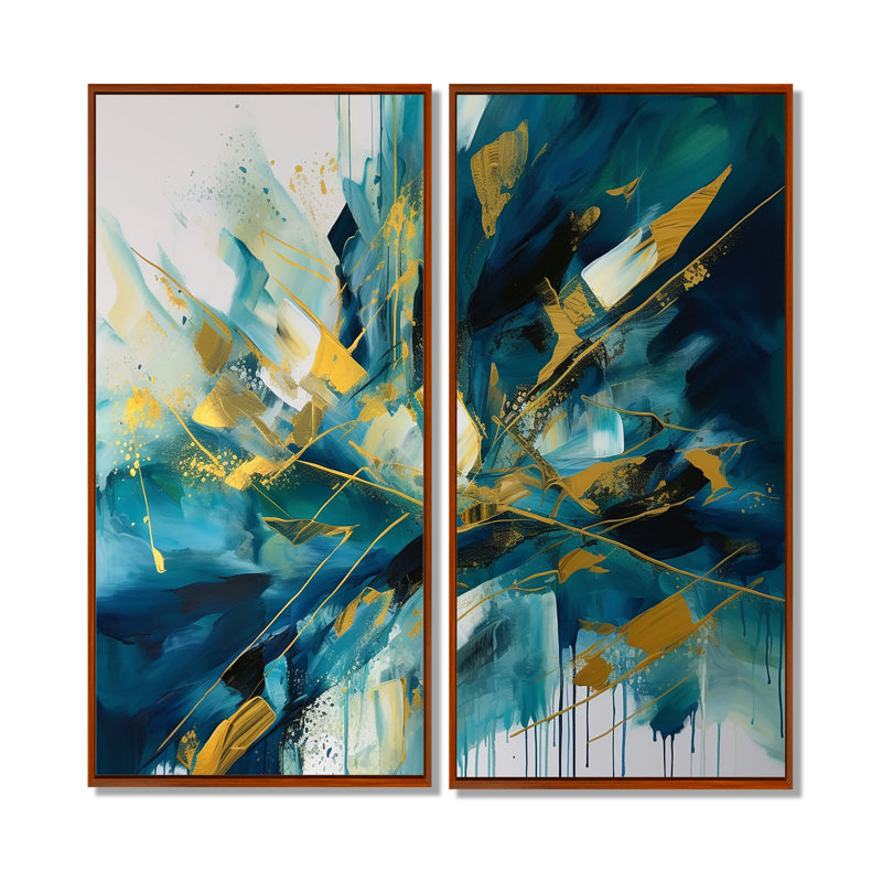 Golden Explosion Triangles V - Art mural doré 2 pièces, 32'' H x 32'' W, Impression encadrée flottante, Brown
