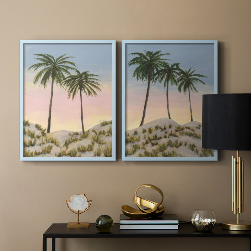 Impression encadrée Sunrise Palms I-Premium - prête à être accrochée - aucun clou requis - aucun clou requis, Bleu