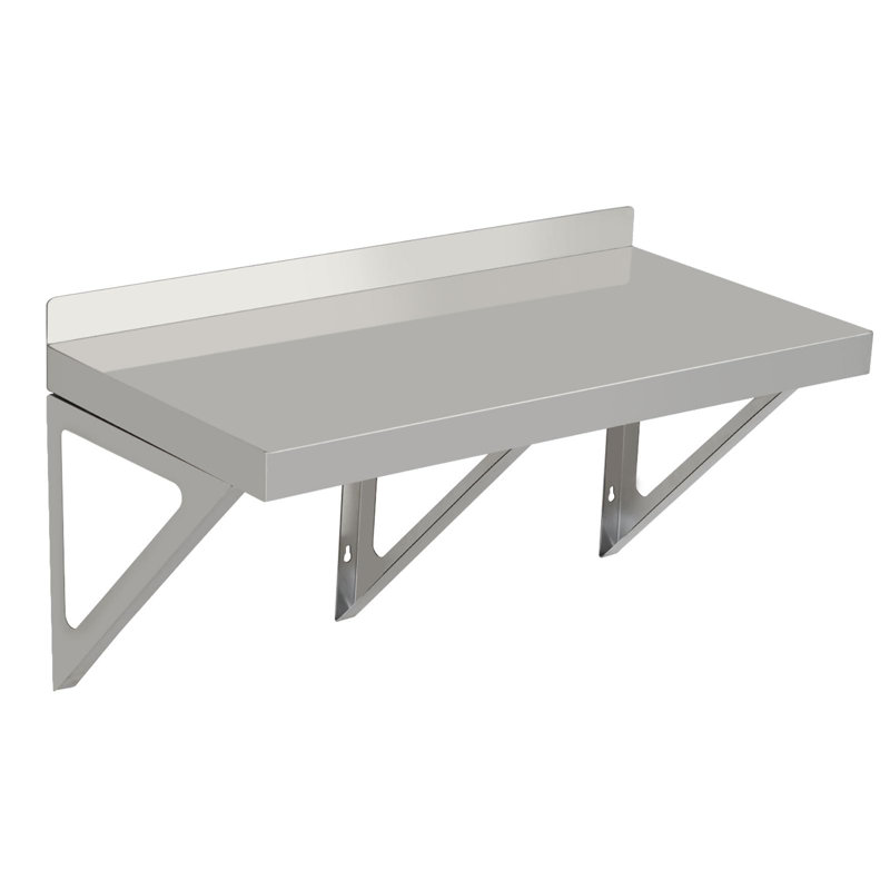 Heavy Duty Stainless Steel Wall Mount Shelves, 48" Commercial Grade Floating Shelves with Triangle Bracket & Tool-Free Installation, Brushed Finish for Kitchen, Garage, Laundry Room