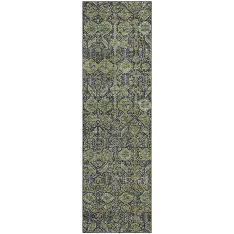 Premium Machine Washable Cerrito AMF574 Green Rug, Runner 2'3" x 7'6"