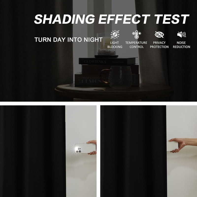 100% Polyester Blackout Pencil Pleat Room Darkening Curtains, Black, 228cm Width x 183cm Drop