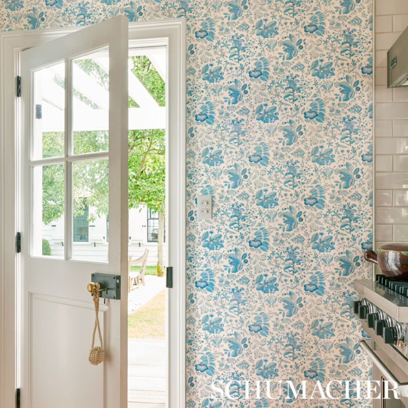 Pomegranate Botanical Wallpaper, Blue
