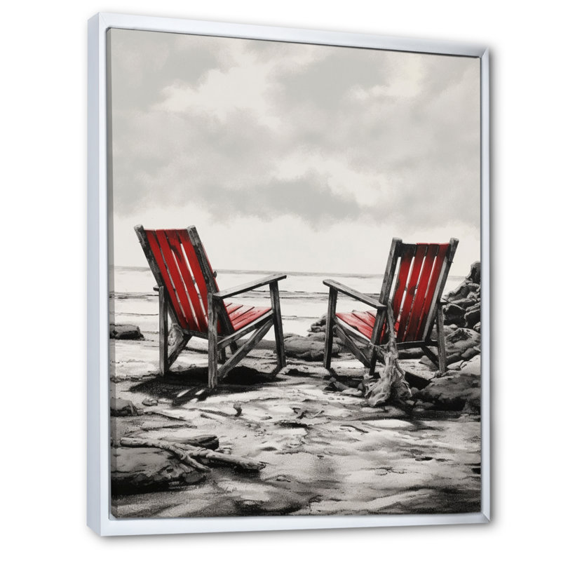 «Ocean View Chairs III», reproduction sur toile, Cadre flottant blanc, H 32 po x l 16 po x P 1 po