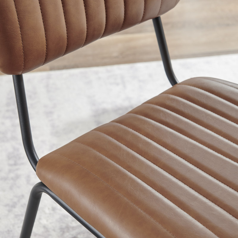 Dorsey Tan Upholstered Faux Leather Dining Chairs - Modern Mid Century Industrial Style