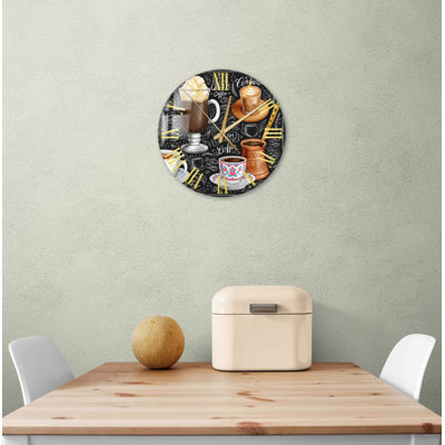 Vitalius Wall Clock, Coffee Style Tempered Glass Wall Art for Kitchen, Restaurant or Cafe Decor