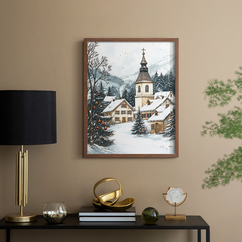 «Christmas Holiday Art Dxx», reproduction d'art encadrée - bois massif, Noyer, H 21 po x l 17 po