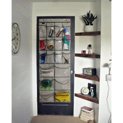 Extra Large Hanging Crystal Clear Over Door Shoe Organizer, Closet Shoe Rack With 12+6 Pockets, 8 Hooks, Grey (59"X 21.6")