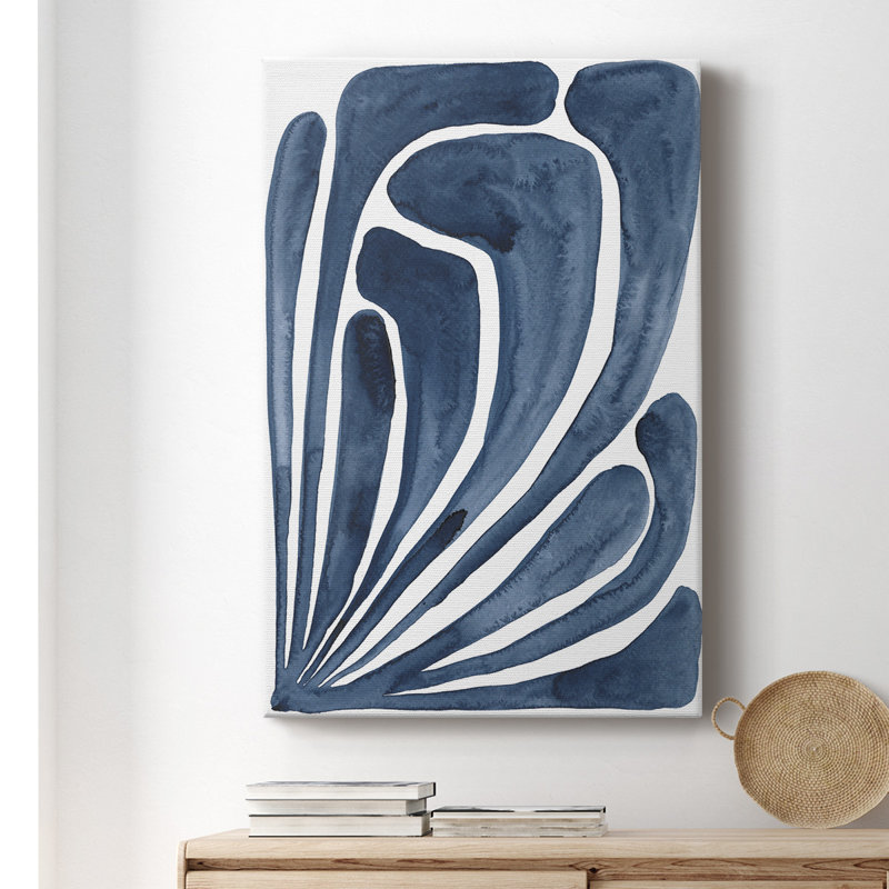 Feuille bleue stylisée II - peinture sur toile tendue, H 36 po x l 24 po x P 1 po