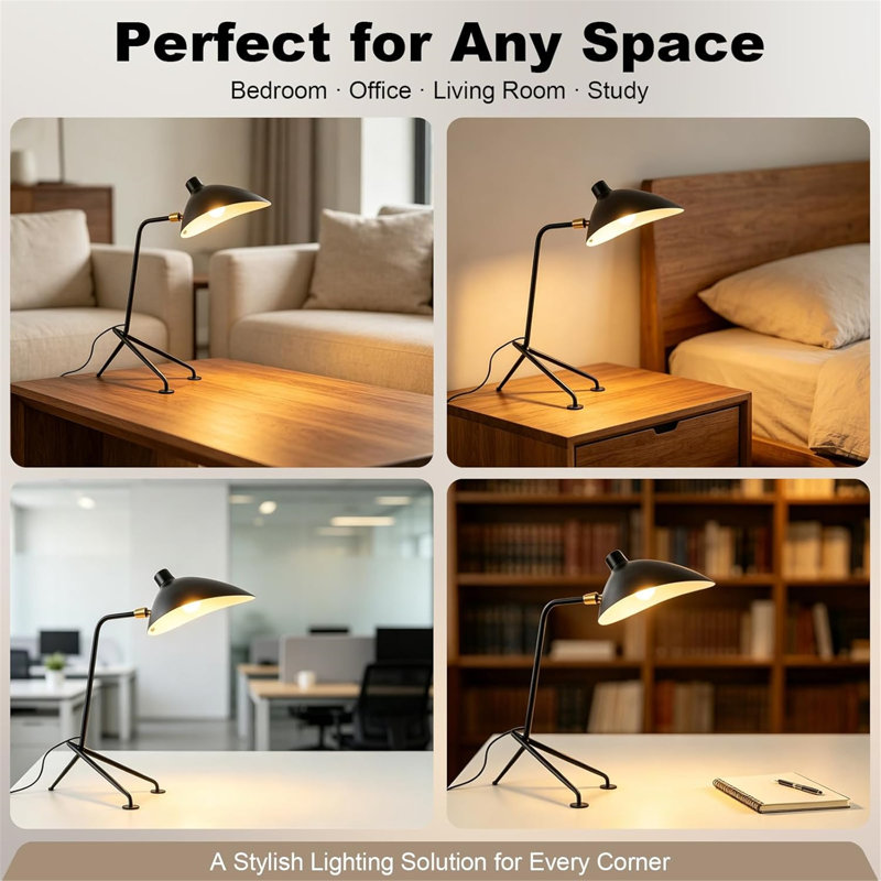 Lampe de bureau moderne en dôme rotatif Mid-Century en fer, lampe de lecture trépied à DEL E26 5W pour bureau de chambre à coucher