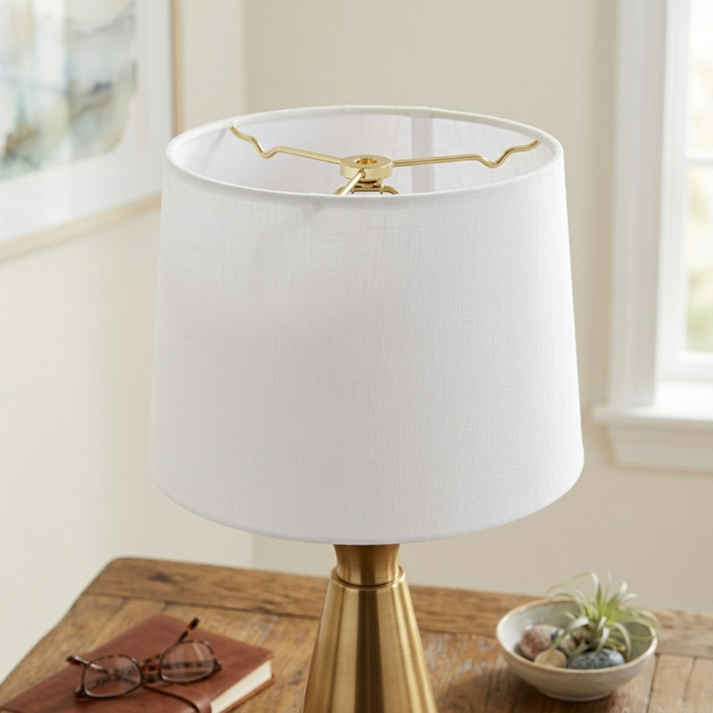 White Linen Hardback Drum Lampshade, 9" Top, 8'' H x 10'' W x 9'' D
