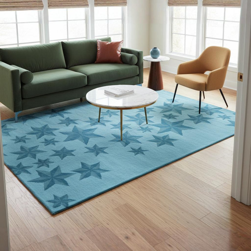 Blair Authentic Hand-Tufted Handmade Blue & Gray Modern Starburst Wool Area Rug