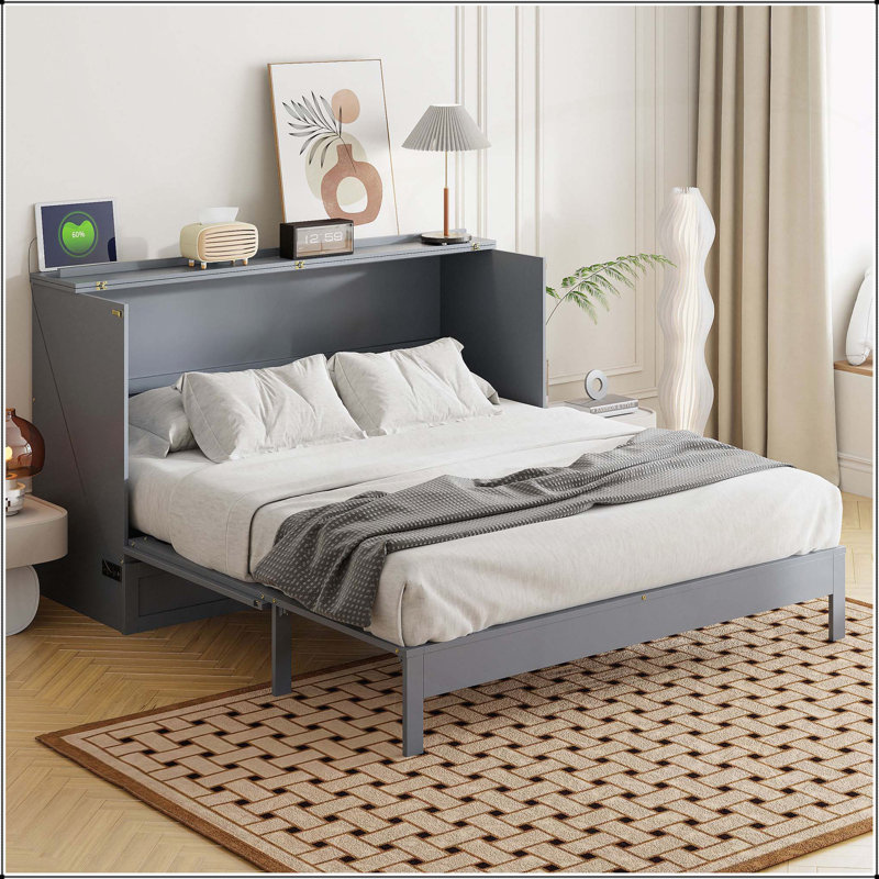 Lit escamotable avec grands tiroirs Murphy, gris, Grand