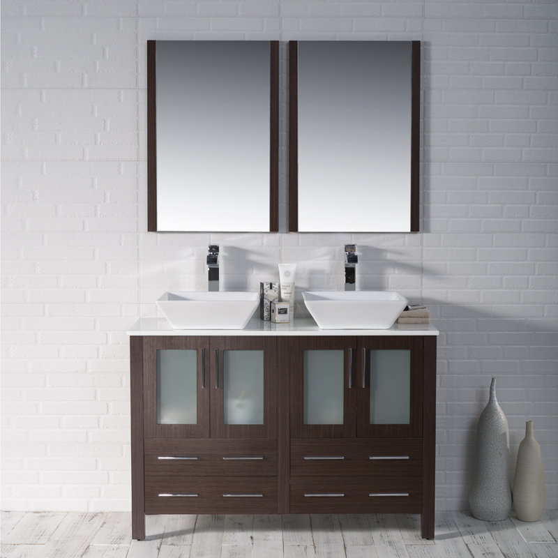 Meuble-lavabo double 48 po Mance, Wengé