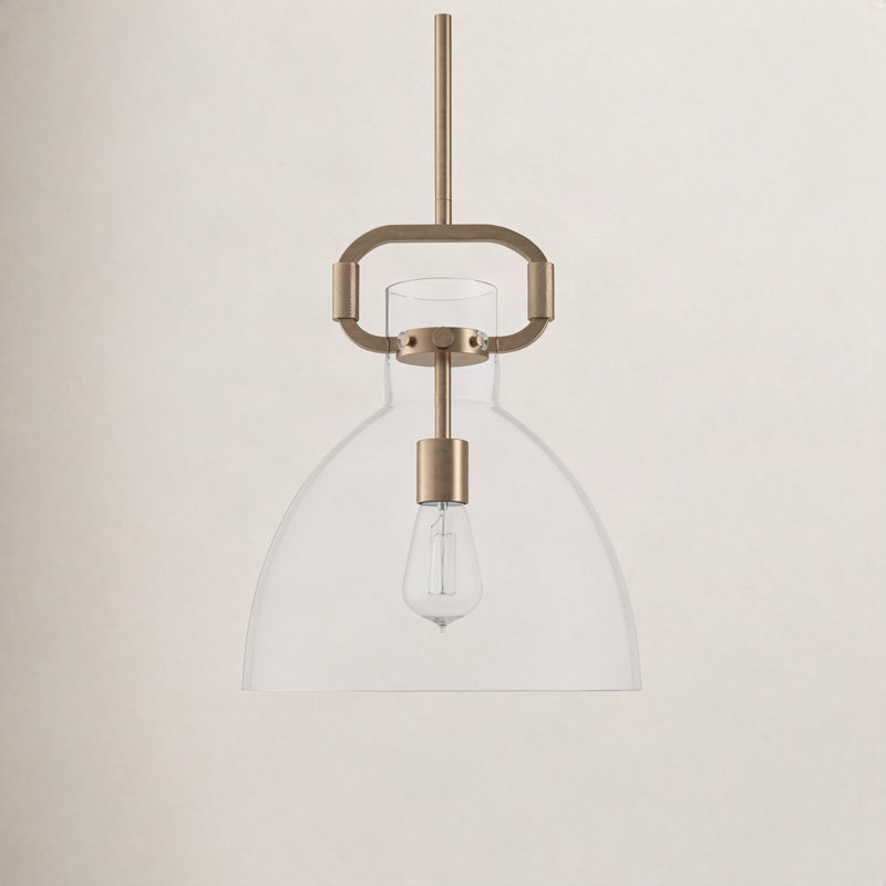 Shay 1-Light Dimmable Glass Dome Pendant, Brass