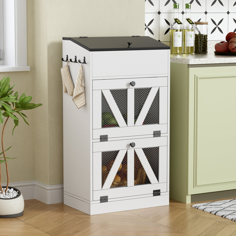 Bac de rangement pour pommes de terre, boîte de rangement pour pain en bois, bac de rangement décoratif pour pommes de terre et oignons, rangement pour fruits et légumes de style campagnard Mid-Century pour garde-manger