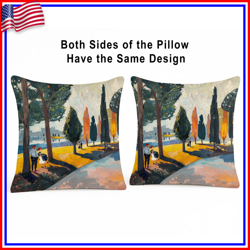 Urban Park Scene Double Sided Throw Pillows, 18 x 18 inches