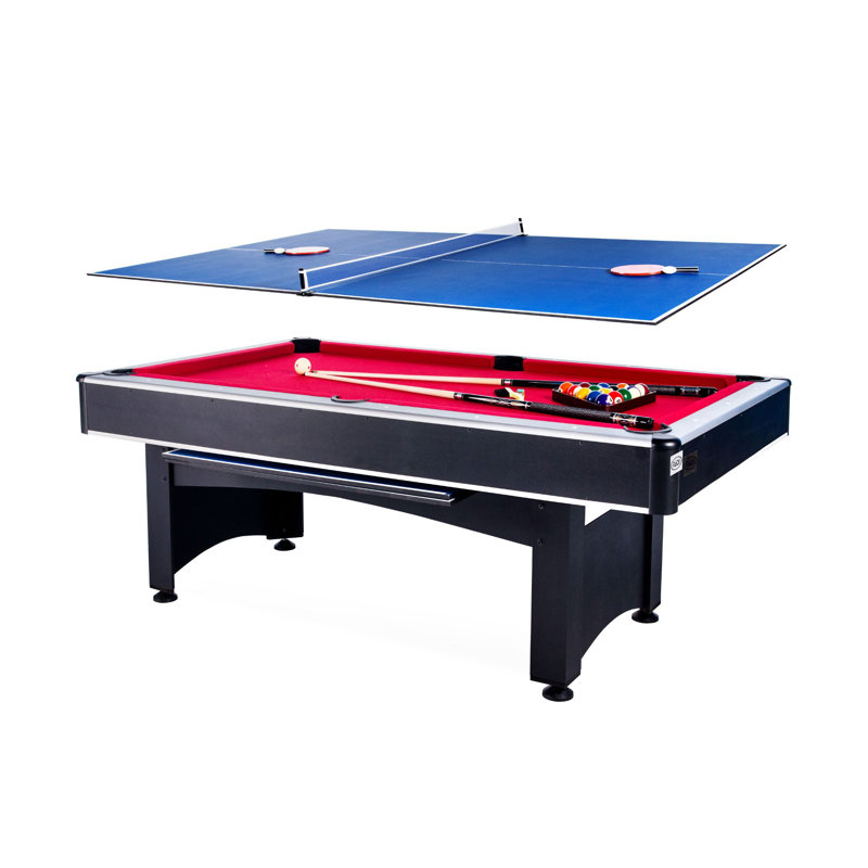 7-Foot Red and Black Engineered Wood 2-in-1 Pool and Ping Pong Table