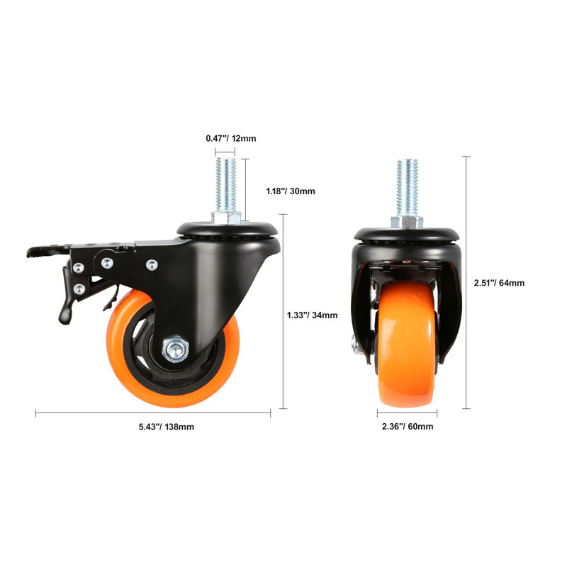 Caster, 2.51" H x 2.36" W x 5.43" D
