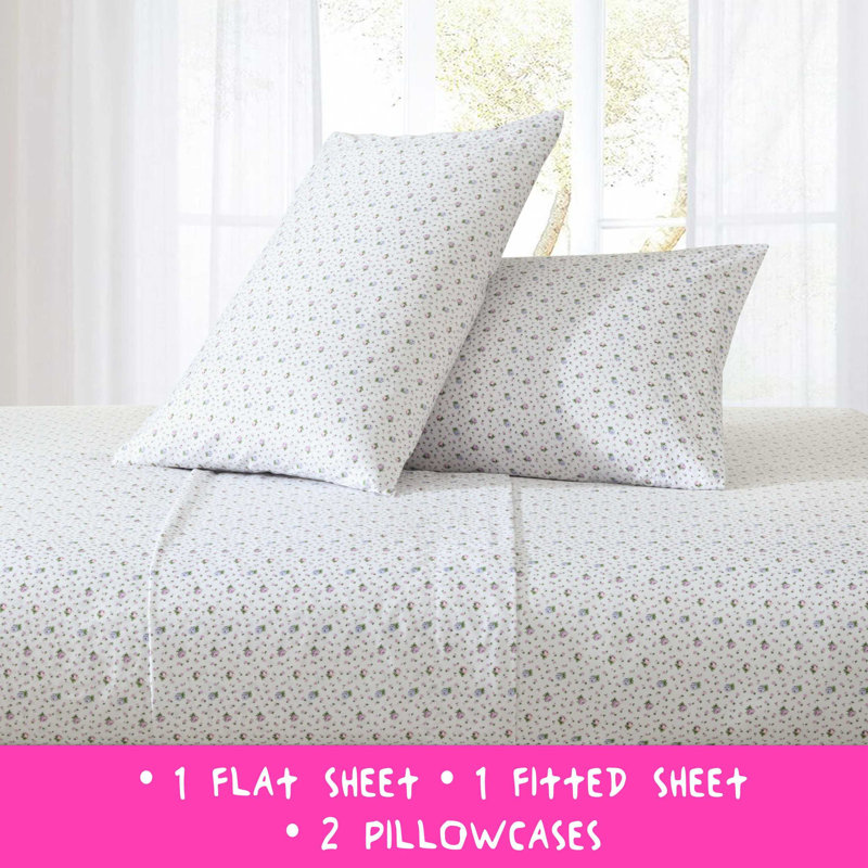 King Pink Floral Microfiber Sheet Set with Pillowcases