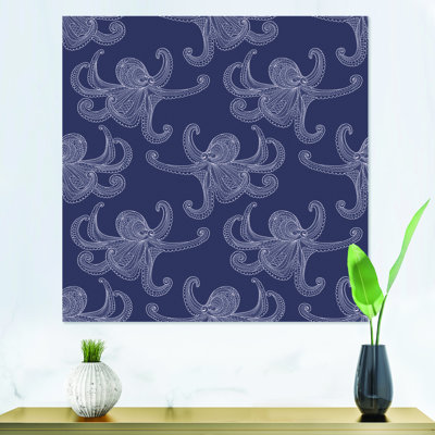 " White Octopuses On Dark Blue " Painting Print