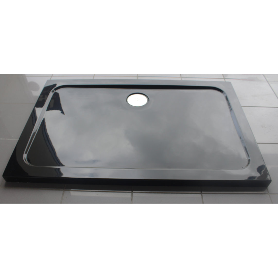 Slimline 35Mm 900X800 Rectangle Black Gloss Stone Shower Tray