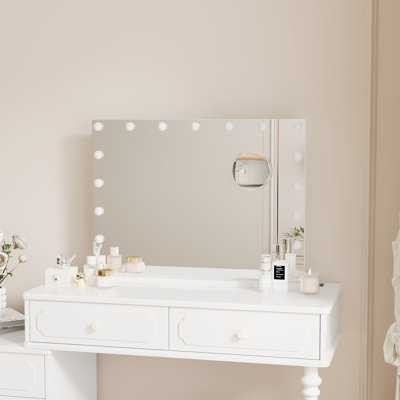Miroir de maquillage éclairé pour meuble-lavabo de table, éclairage à DEL à intensité variable 3 couleurs, commande à écran tactile, rotatif à 360 °, base antidérapante pour chambre à coucher et coiffeuse
