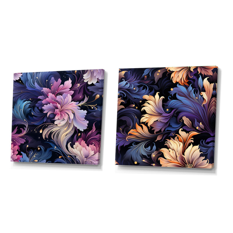 Nancy - Ensemble de 2 collages carrés botaniques abstraits, Toile tendue, H 30 po x l 61 po