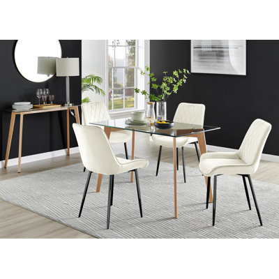 Scandinavian Dining Table Set - Minimalist Style Glass and Metal Leg with 4 Luxury Dining Chairs
