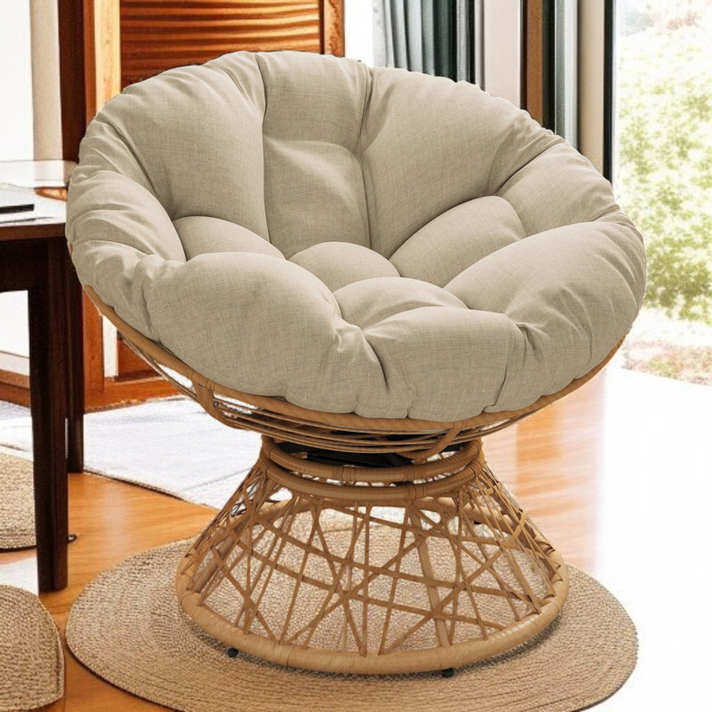 Fauteuil d'appoint pivotant à 360 ° Papasan, Bois naturel, Beige