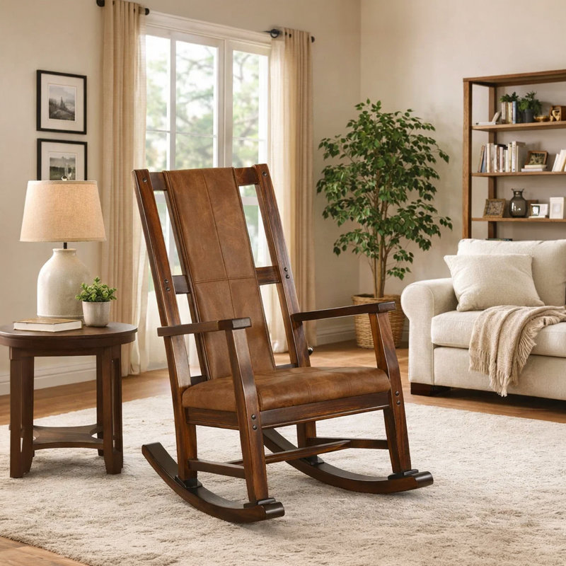 Chaise berçante Odel, assise et dossier en similicuir, brun chocolat foncé