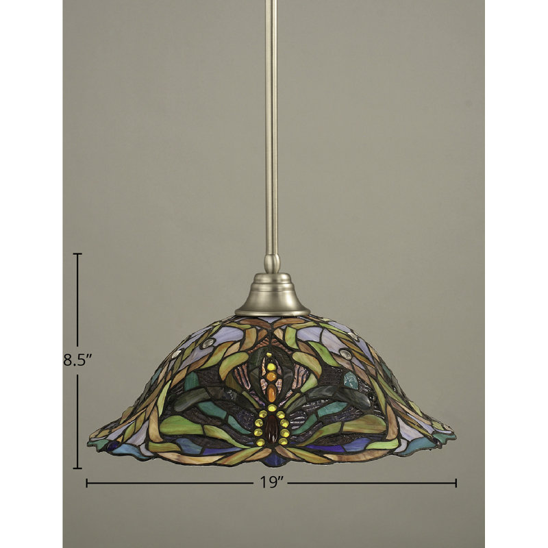 Stem Hung Pendant With Glass, Bronze, 18", Kaleidoscope Tiffany Glass