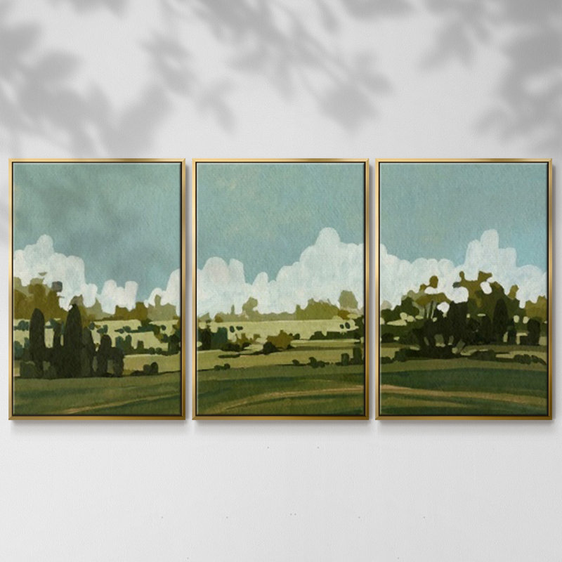 «Lush Summer III», reproduction sur toile 3 pièces, H 40 po x l 78 po x P 2 po, Or