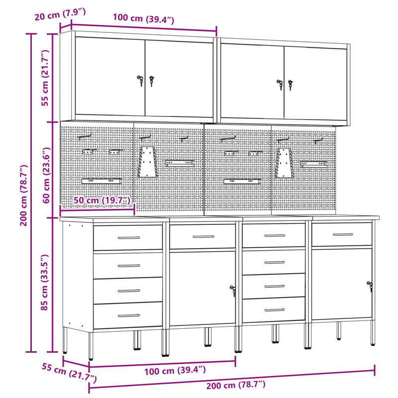 Set Of 8 Steel Medium Height-Adjustable, Black