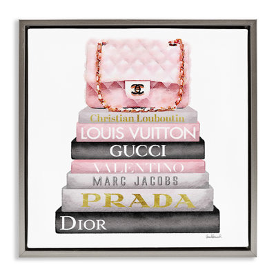 Watercolor High Fashion Bookstack  Floater Canvas Wall Art by Amanda Greenwood