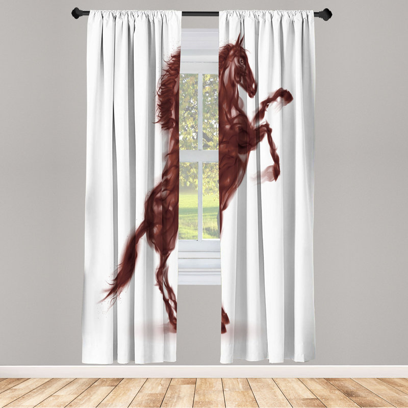 Microfiber Floral Semi-Sheer Rod Pocket Curtain Panels, 28" W x 95" L, Dark Red/White