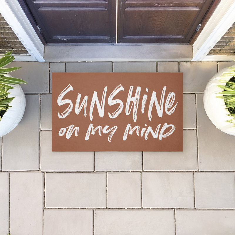 Tapis de porte pour l'extérieur imprimé Tan Sunshine On My Mind, 18 po x 30 po, Brun clair sur mon esprit