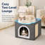Maison de chat pliable en forme de cube avec patin à griffes en sisal et balle de jeu suspendue, lit pour chat intérieur à deux niveaux avec coussin lavable en laine d'agneau, peut supporter jusqu'à 30 lb, plusieurs tailles et couleurs en option-130829255