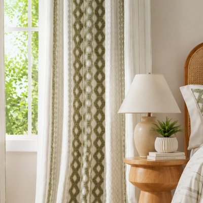 1 panneau de rideau imprimé en coton 50 po x 95 po avec rayures en chenille et doublure vert