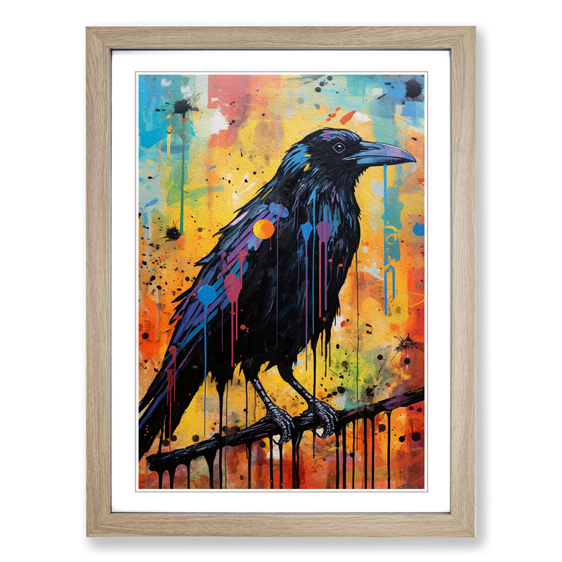 Crow Expressionism - Single Picture Frame Print on Wood, Oak Framed, 64cm H x 46cm W