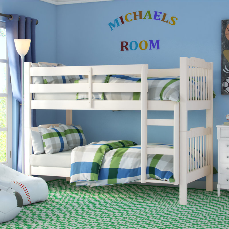 Mulli Kids Twin Over Twin Bunk Bed, Soft White