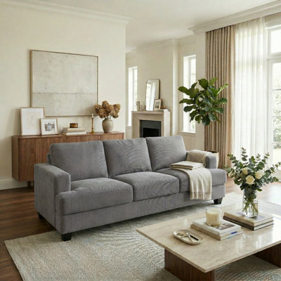 89'' Upholstered Sofa, Modern 3 Seater Corduroy Couch With Square Armrests
