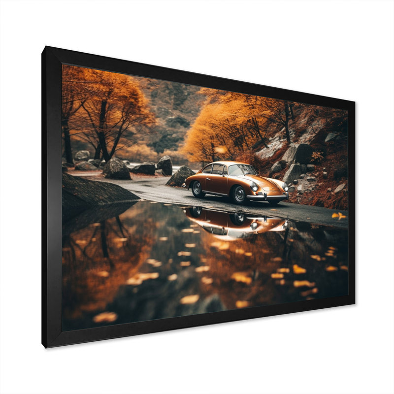 Classic German Car Scenery II - Retro Car Wall Art Living Room, H 16 po x l 32 po x P 1 po, Cadre simple noir