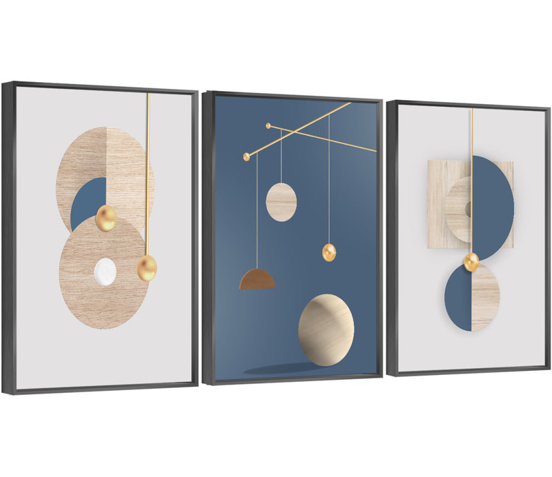 Luxueux aluminium encadré, ensemble de 3 reproductions d'art encadrées sur toile, H 48,3 po x l 24,3 po x P 1,65 po, Noir