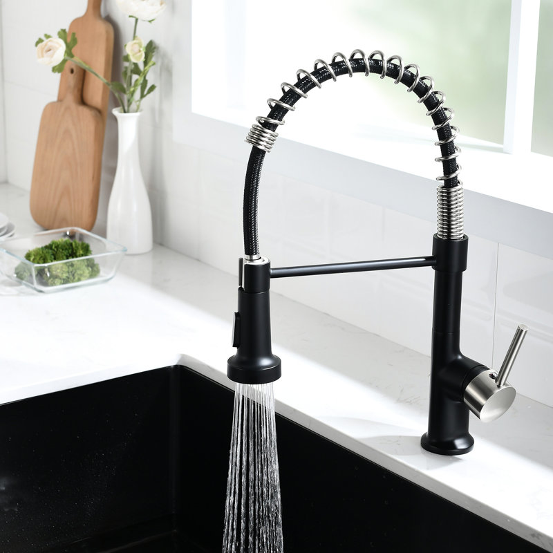 Robinet de cuisine avec robinet rétractable - aspect noir et nickel, facile à utiliser, robinet d'eau stable, fabrication contemporaine rétractable, taches d'empreintes digitales