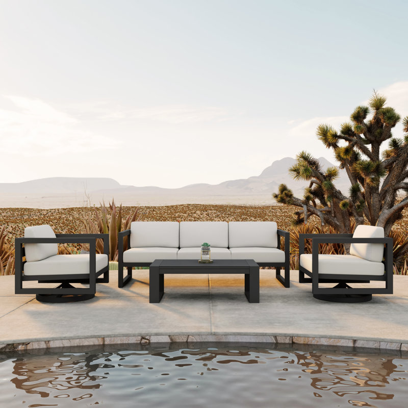Rugiatu 4 Piece Sofa Set With Swivel, Slate, Canvas Natural Sunbrella® Canvas