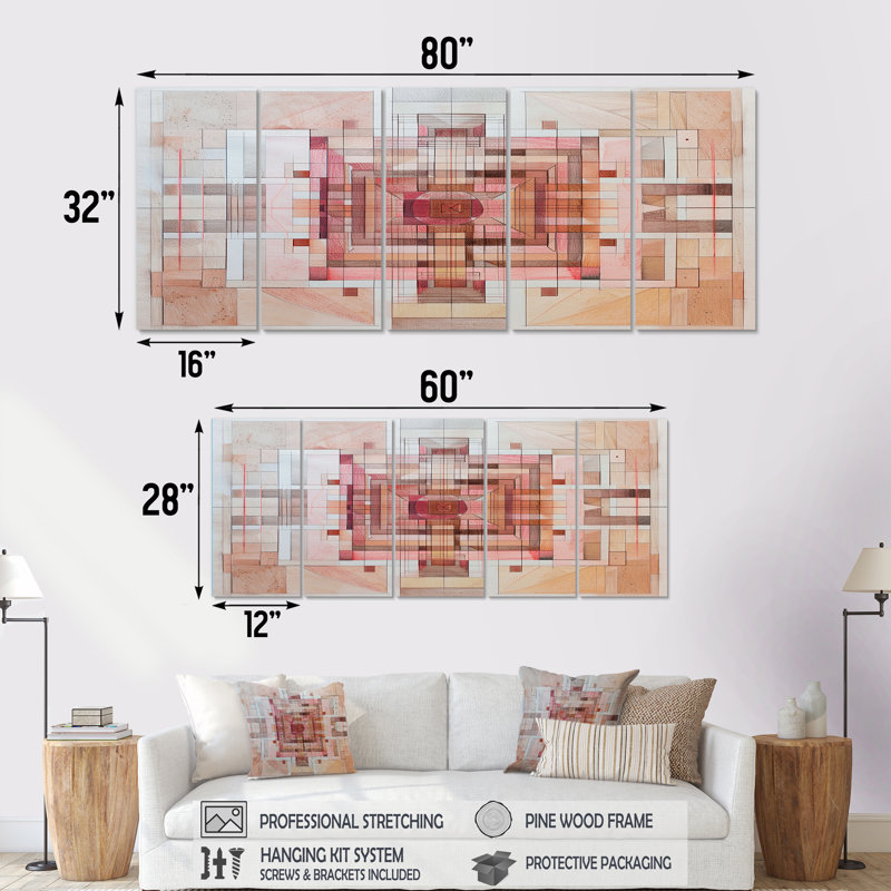 Ensemble d'art mural rétro 5 pièces, H 28 po x l 60 po