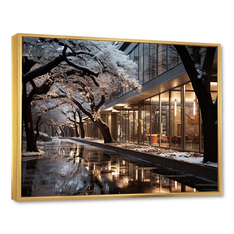 «College University Winter Winter I», reproduction sur toile, Cadre flottant doré, H 30 po x l 40 po x P 1,5 po